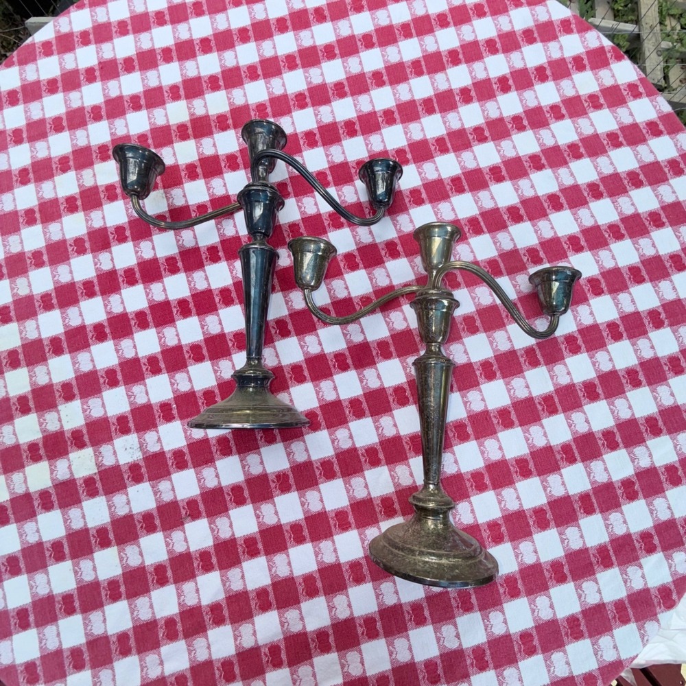 Newport Convertible Candelabra‎ Pair Silver Silverplate YB 586 3-Light Vintage